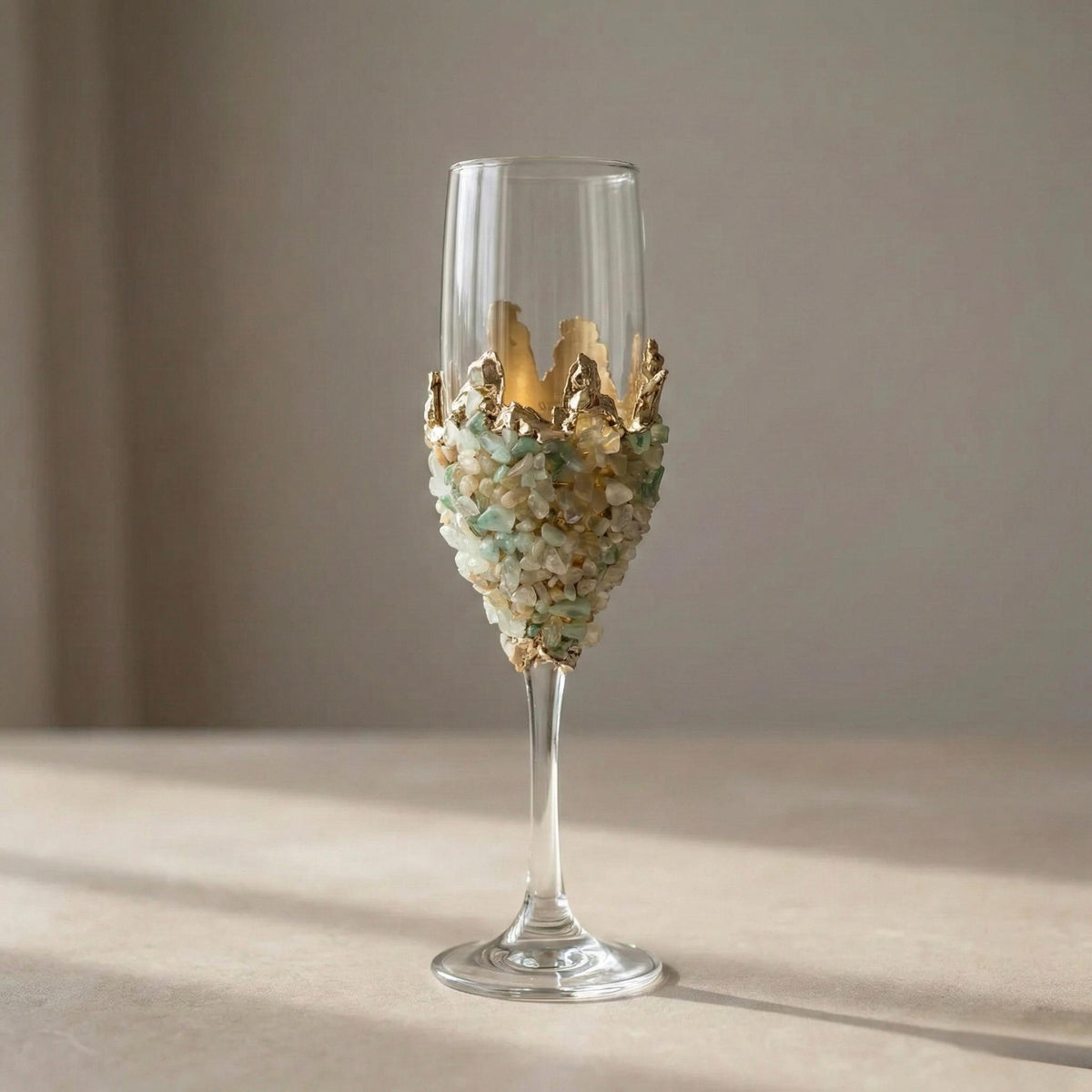 Agate Crystal Champagne Glasses – Stone Over the Bowl, 7 oz