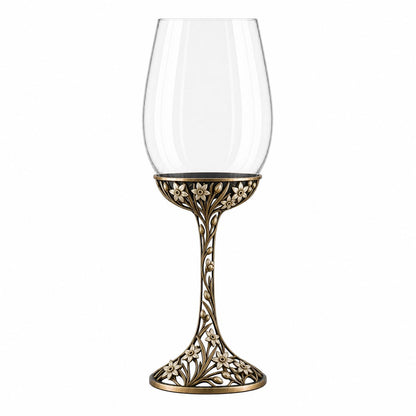 December Narcissus Wine Glass, Personalised Birth Flower, Openwork Brass Stem, Custom Etched Gift