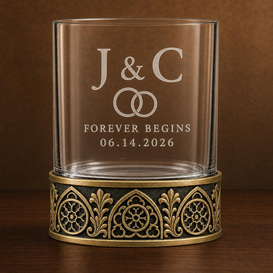 Personalised Laser Etched Brass Base Whiskey Glass | Custom Text/Name Glasses | Anniversary Souvenir