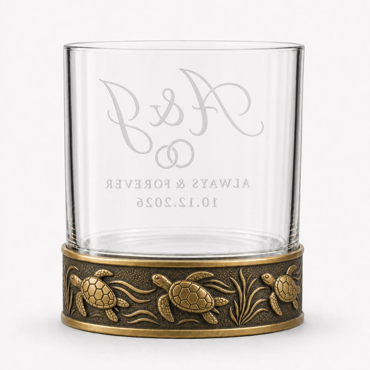 Personalized Sea Turtle Whiskey Glass – Custom Etched Old Fashioned Glass, 10 oz