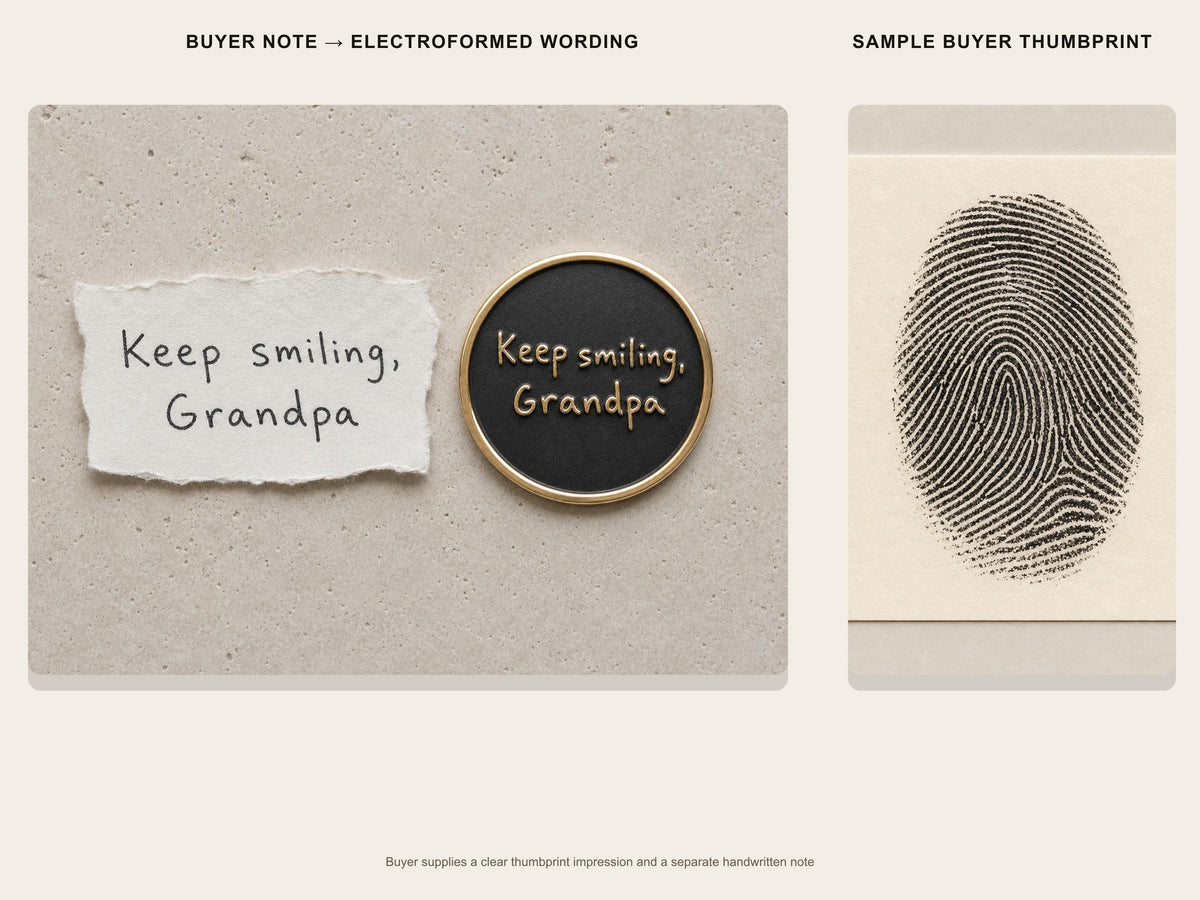 Custom Grandpa Thumbprint Memorial Plaque, Antique Brass Keepsake, Personalised Handwriting Remembrance Gift