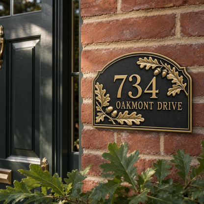 Personalised House Number Sign | Antique Brass Address Plaque | Custom Street/Family Name Board