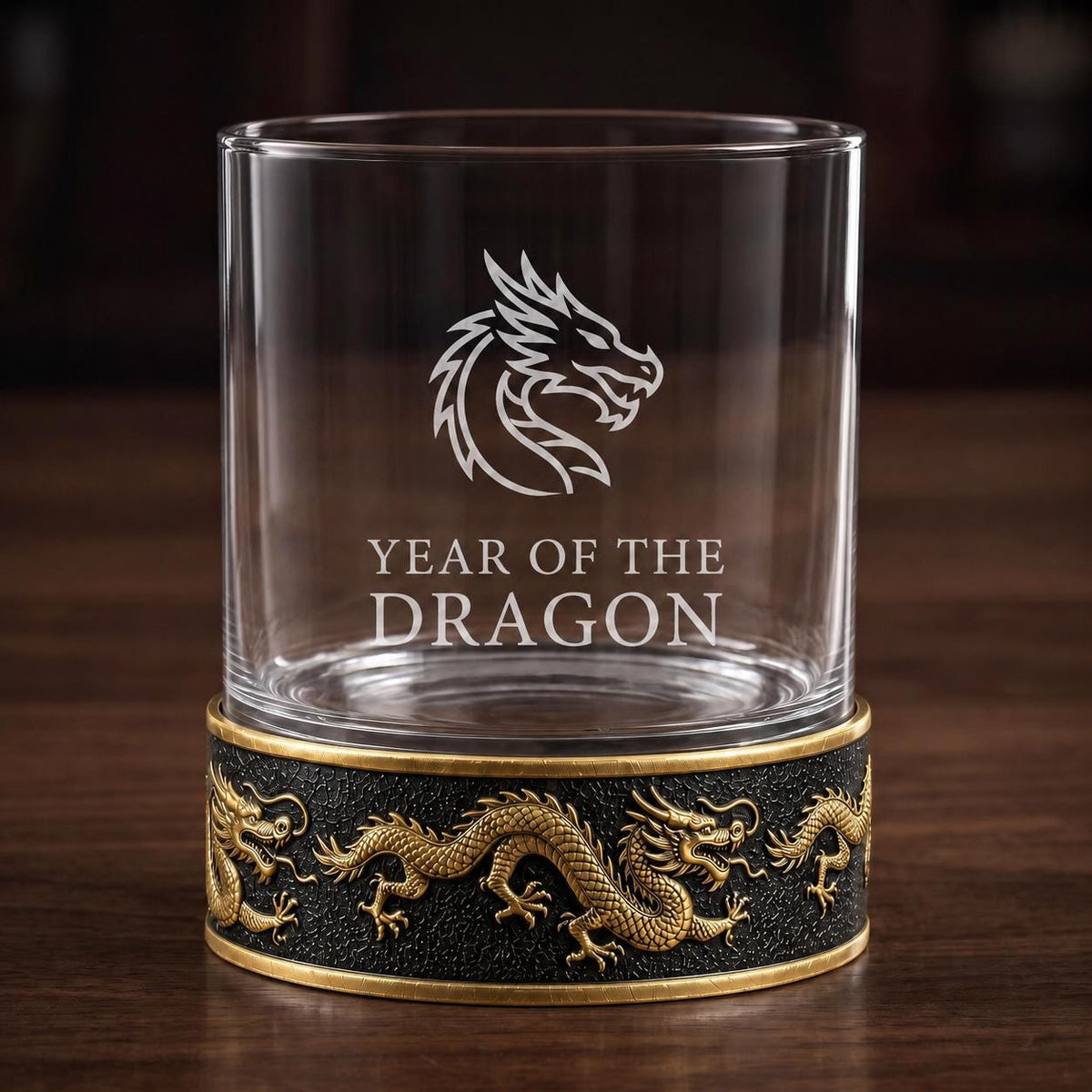 Personalised Laser Etched Brass Base Whiskey Glass | Signature Name/Logo Glasses | Dragon Metal Design