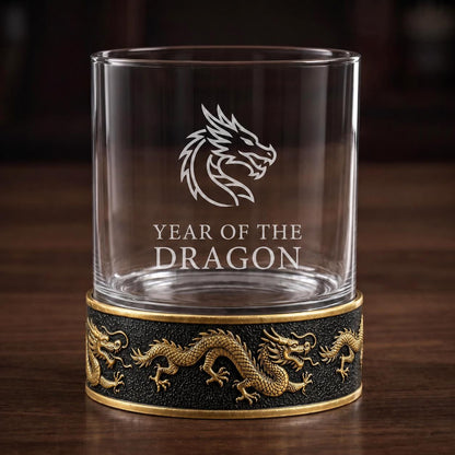 Personalised Laser Etched Brass Base Whiskey Glass | Signature Name/Logo Glasses | Dragon Metal Design