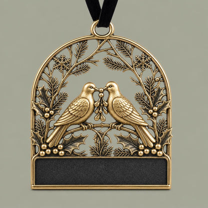 Large Personalized First Christmas Ornament | Couple Keepsake | Brass Dove Charm | Holiday Decor