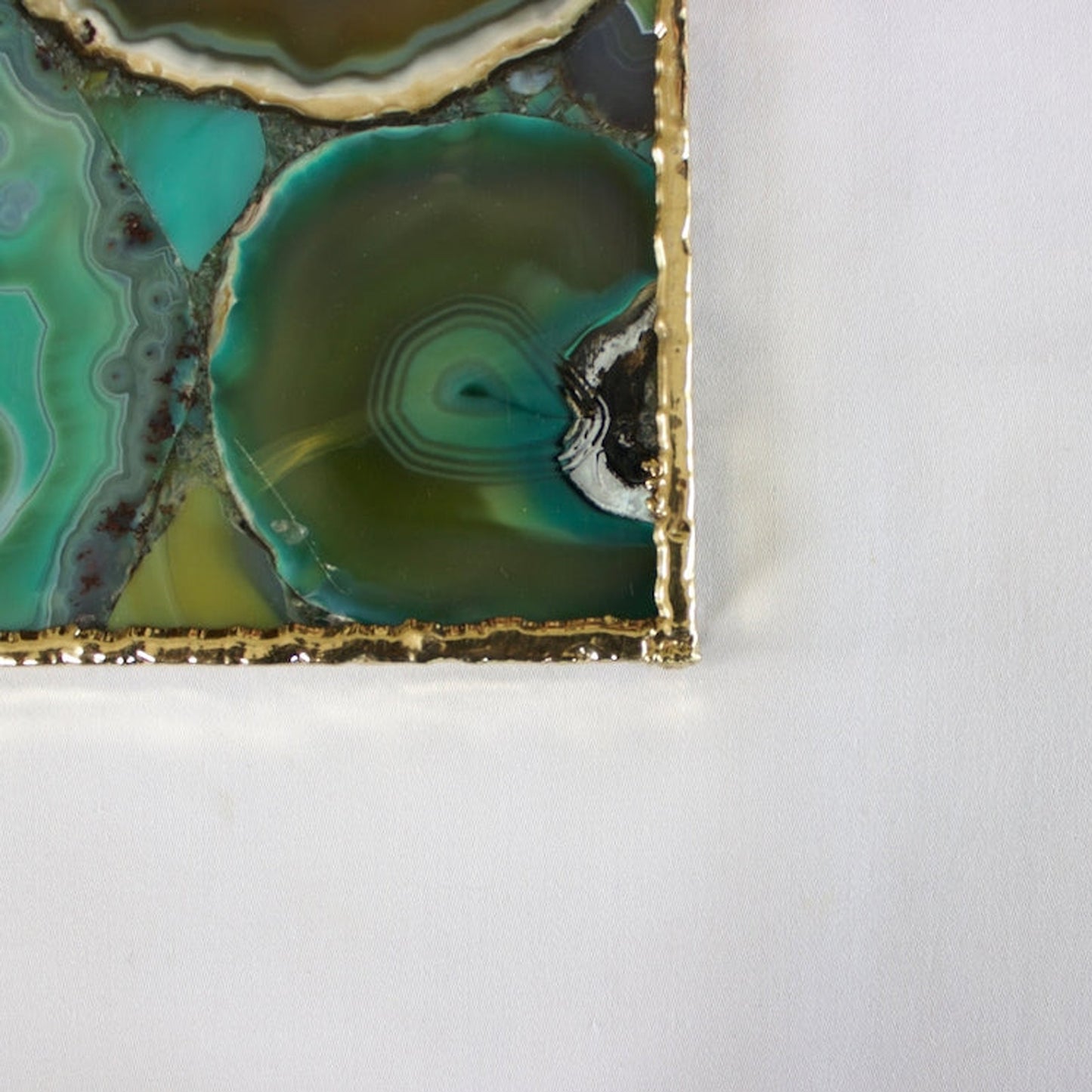 Light Green Agate Serving Tray With Brass Handles | Square
