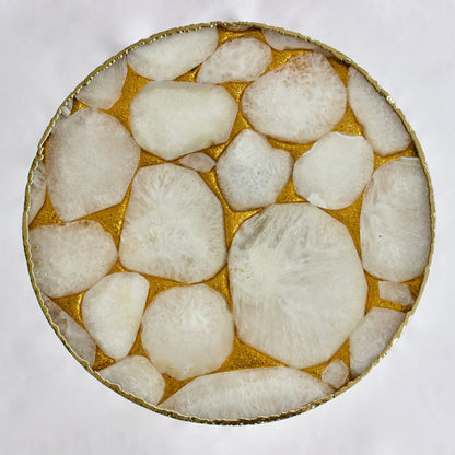 Gold Sparkle Infused White Agate Round Coffee/Side Table