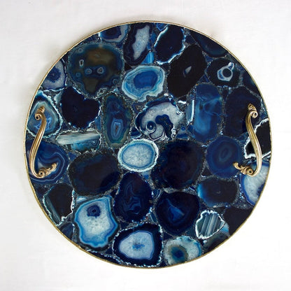 Rose gold electroforming on a round blue agate serving tray