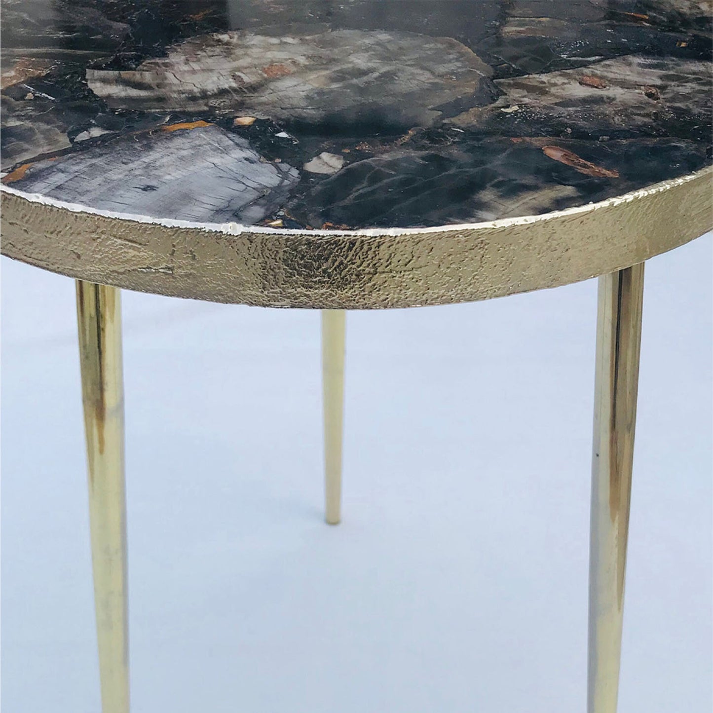Black Petrified Wood Agate Round Edge Side/Coffee Table