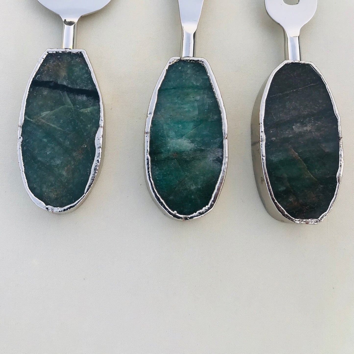 Set of 3 Green Agate Cheese Knives/Spreaders
