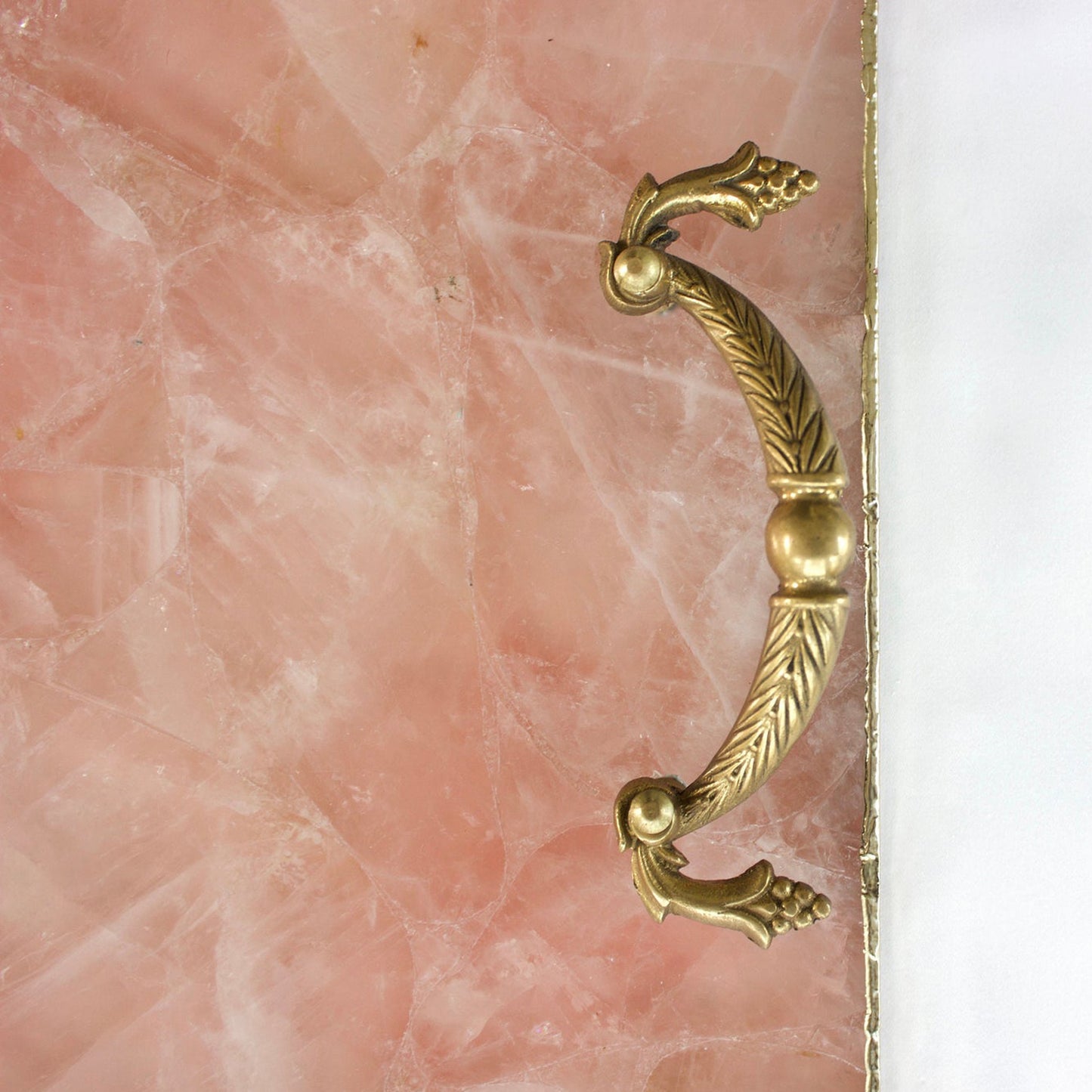 Rose Quartz Agate Serving Tray With Brass Handles | Square