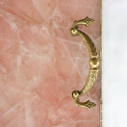 Rose Quartz Agate Serving Tray With Brass Handles | Square