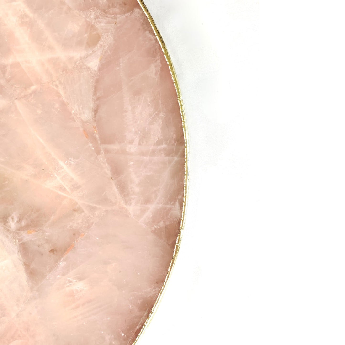 Rose Quartz Agate | Serving Tray With Brass Handles | Circular |