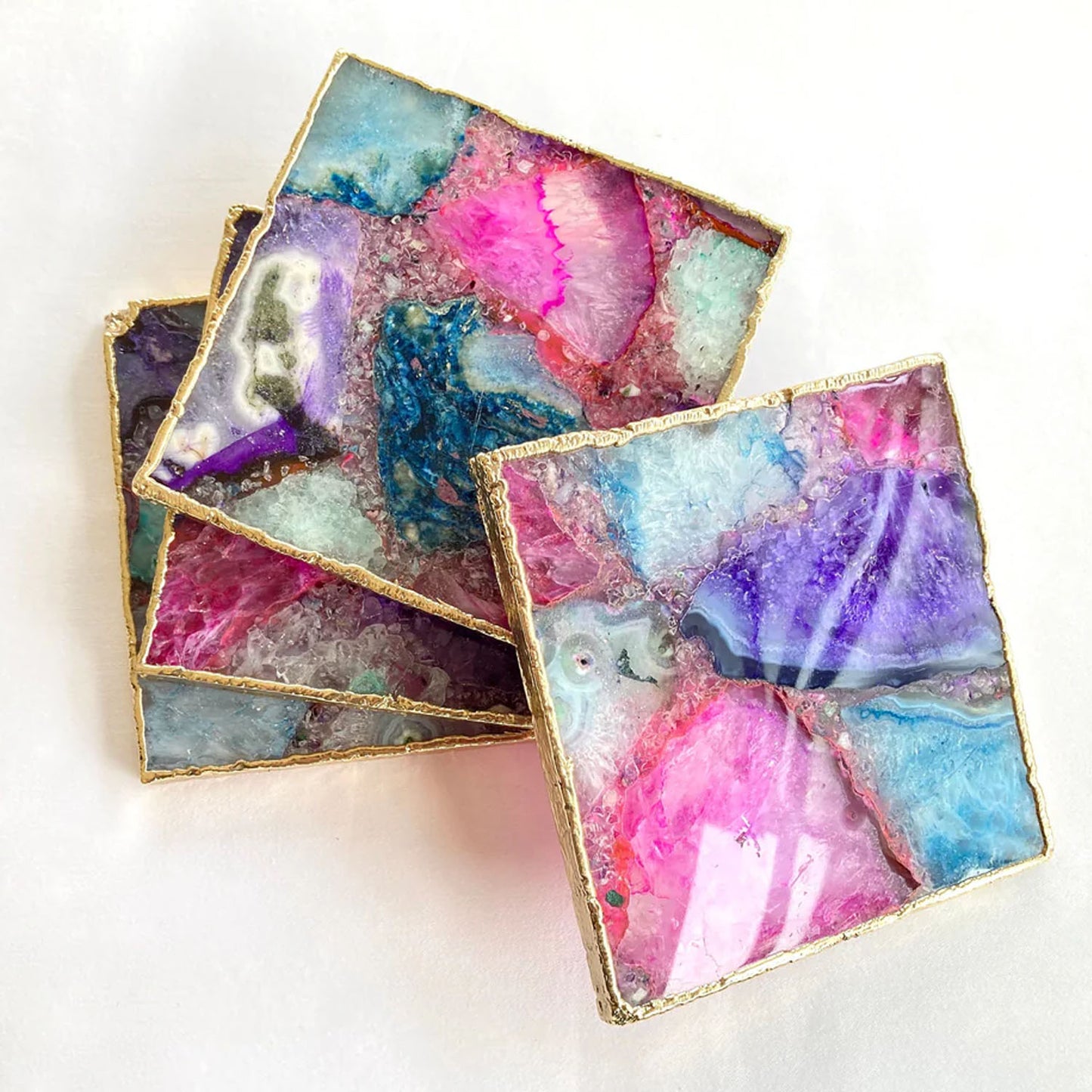 Multicoloured Composite Agate - Set of 4 Large Square Coasters | Personalised Momentos
