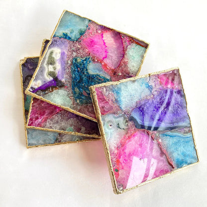 Multicoloured Composite Agate - Set of 4 Large Square Coasters | Personalised Momentos