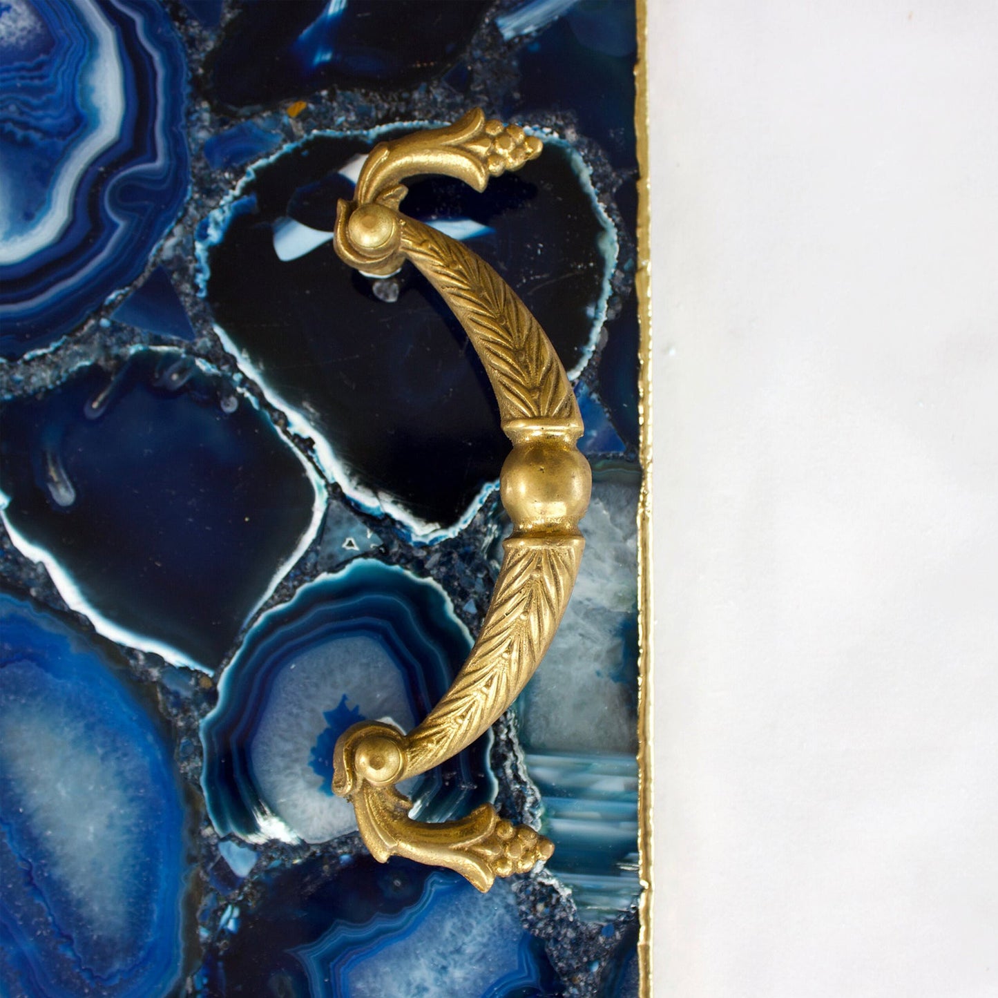 Blue Agate Serving Tray With Brass Handles | Square