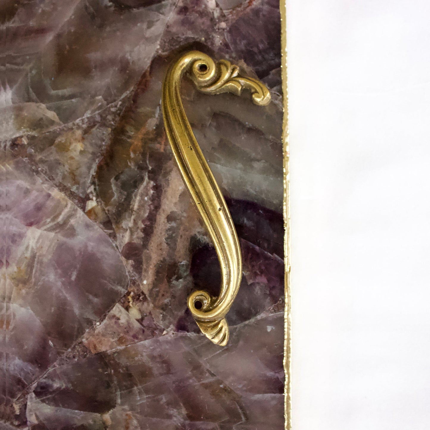 Amethyst Agate Serving Tray With Brass Handles | Square