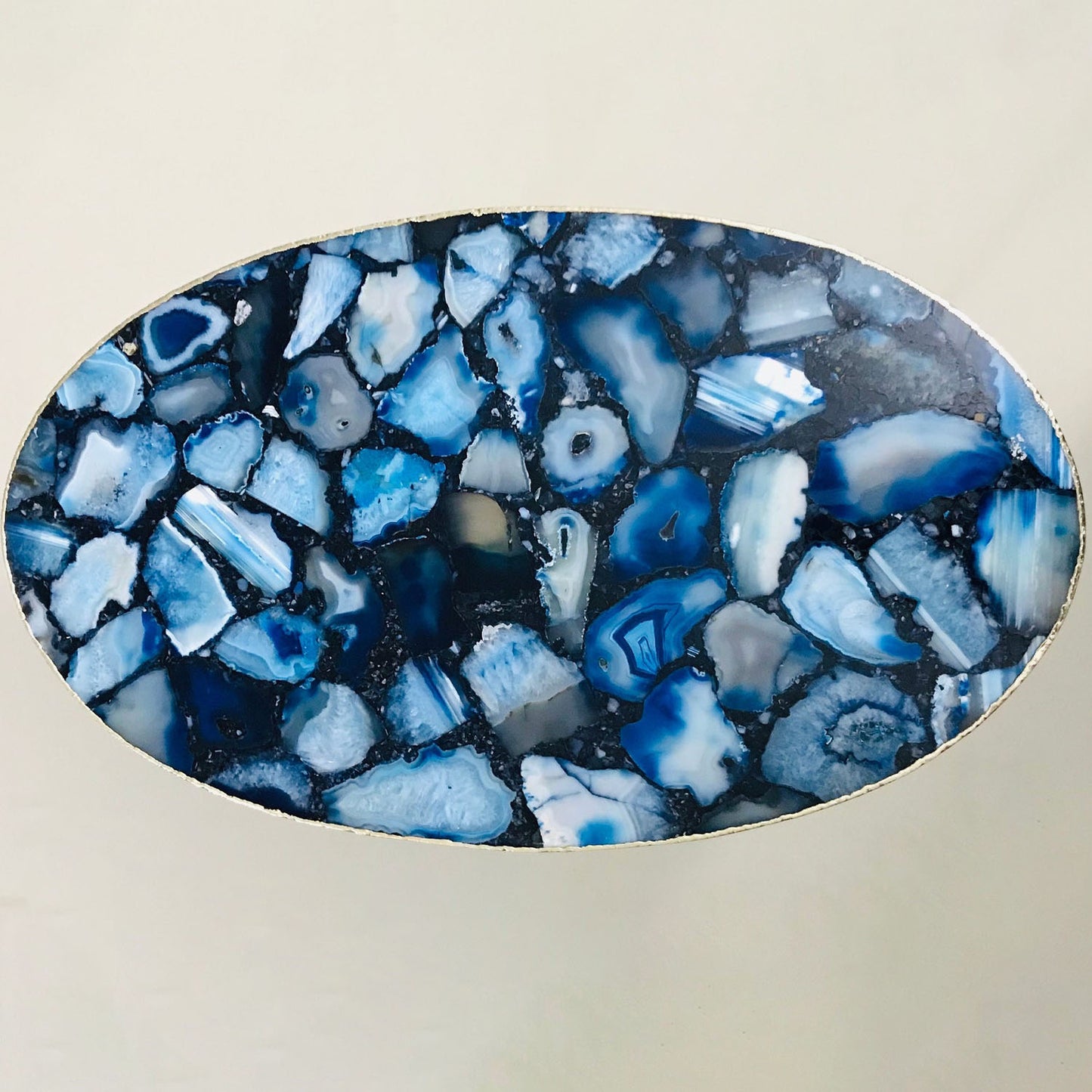 Blue Oval Agate/Crystal/Gemstone/Quartz Organic Edge Side/Drink/Table