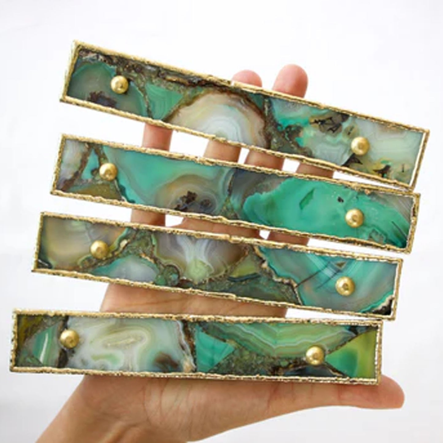 Set of 4 Green Agate Handle/Pull/Barbarella