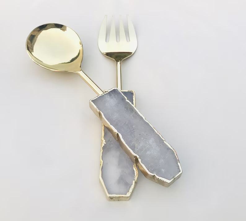 Quartz handled fork for tossing and serving salad