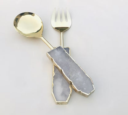 Quartz handled fork for tossing and serving salad