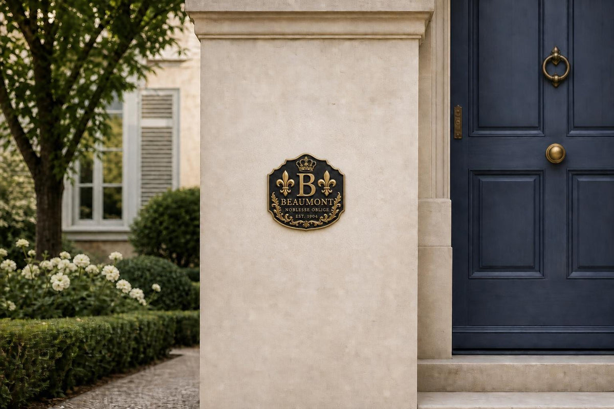 Custom Surname Crest Wall Sign | Personalised Family Initial, Motto & Antique Brass Relief