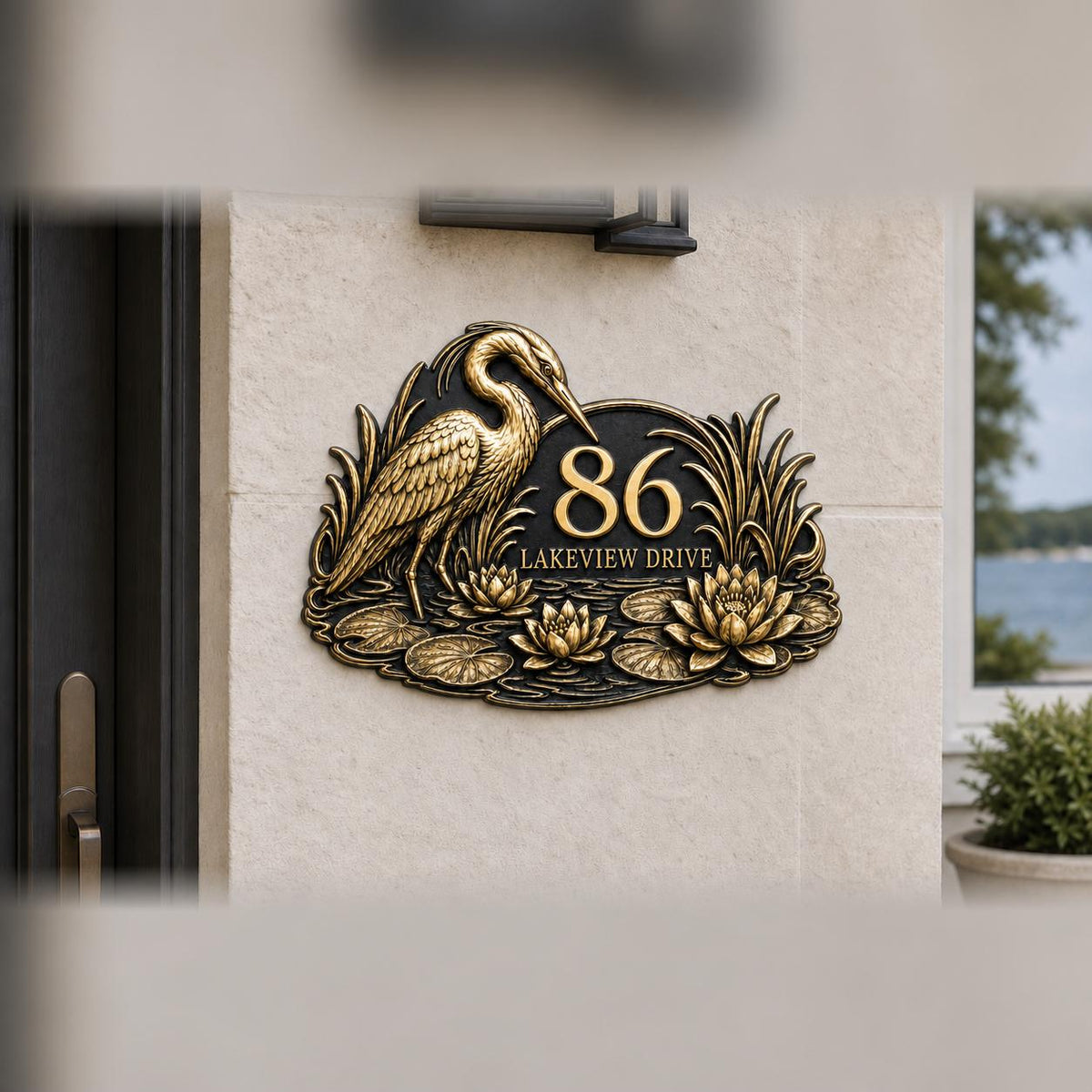 Design Your Own Custom House Number Plaque | Personalized Antique Brass Lotus Address Sign