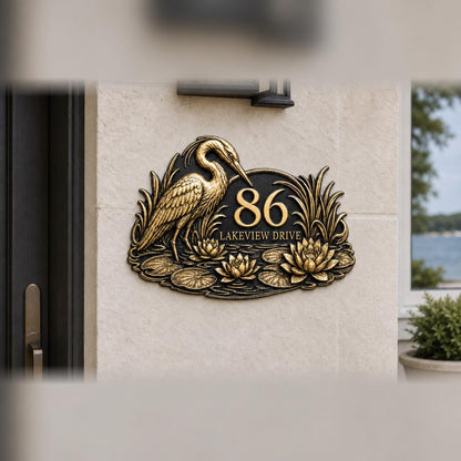 Design Your Own Custom House Number Plaque | Personalized Antique Brass Lotus Address Sign
