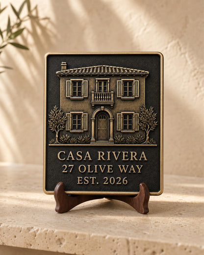 Personalised Building Portrait Plaque, Custom House Relief, Antique Brass Property Keepsake
