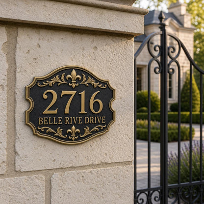 Personalised House Number Sign | Antique Brass Address Plaque | Custom Street/Family Name Board