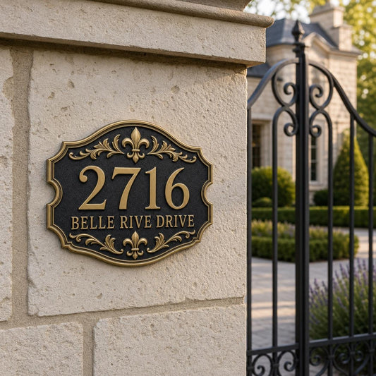 Personalised House Number Sign | Antique Brass Address Plaque | Custom Street/Family Name Board