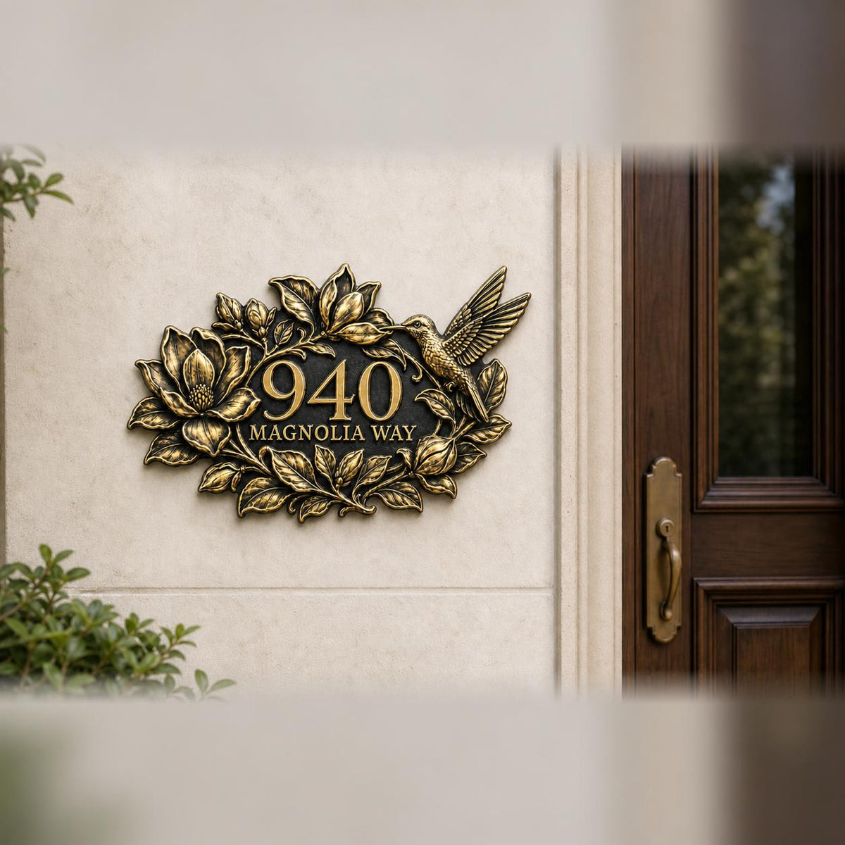 Design Your Own Custom House Number Plaque | Personalized Antique Brass Floral Address Sign