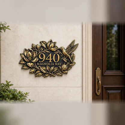 Design Your Own Custom House Number Plaque | Personalized Antique Brass Floral Address Sign