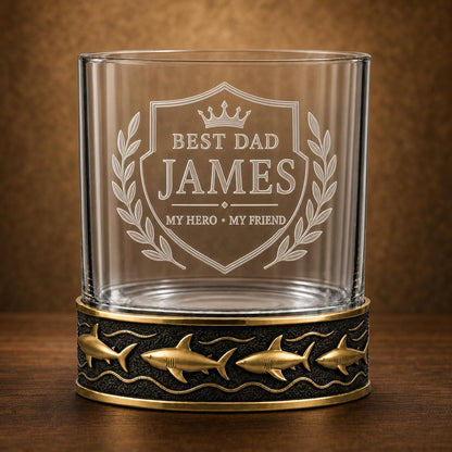 Personalized Shark Whiskey Glass – Custom Etched Old Fashioned Glass, 10 oz