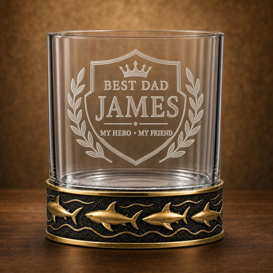 Personalized Shark Whiskey Glass – Custom Etched Old Fashioned Glass, 10 oz