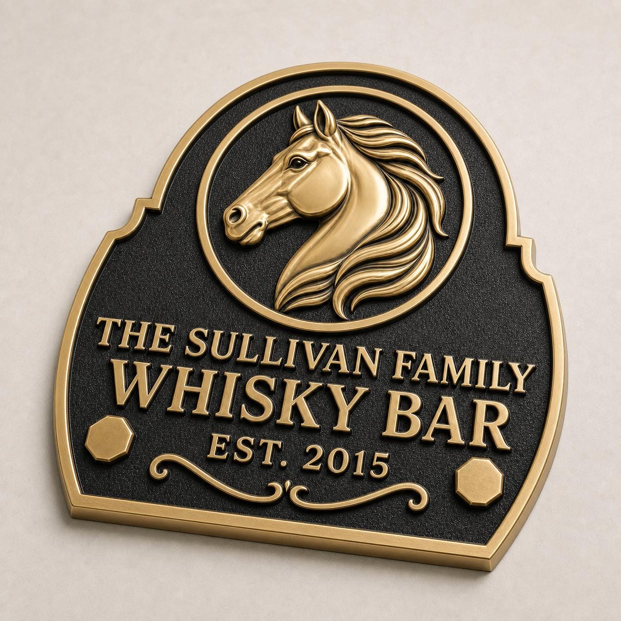 Personalised Horse Head Whisky Bar Plaque | Custom Family Bar Sign | Handcrafted Antique Brass Wall Decor