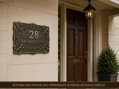 Custom Victorian House Number Sign, Ornate Antique Brass Address Plaque, Personalized Front Door Number
