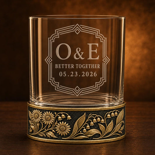 Personalized Birth Flower Whiskey Glass – Daisy and Lily of the Valley, 10 oz