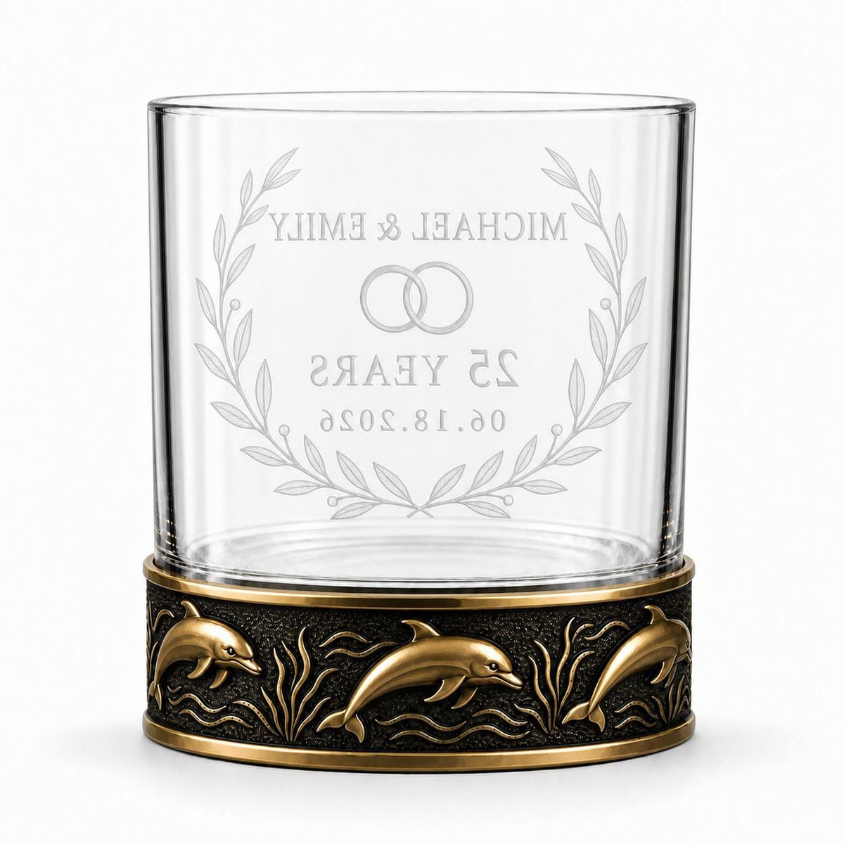 Personalized Dolphin Whiskey Glass – Custom Etched Old Fashioned Glass, 10 oz