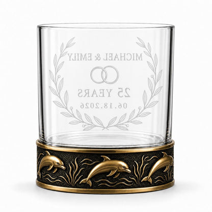 Personalized Dolphin Whiskey Glass – Custom Etched Old Fashioned Glass, 10 oz