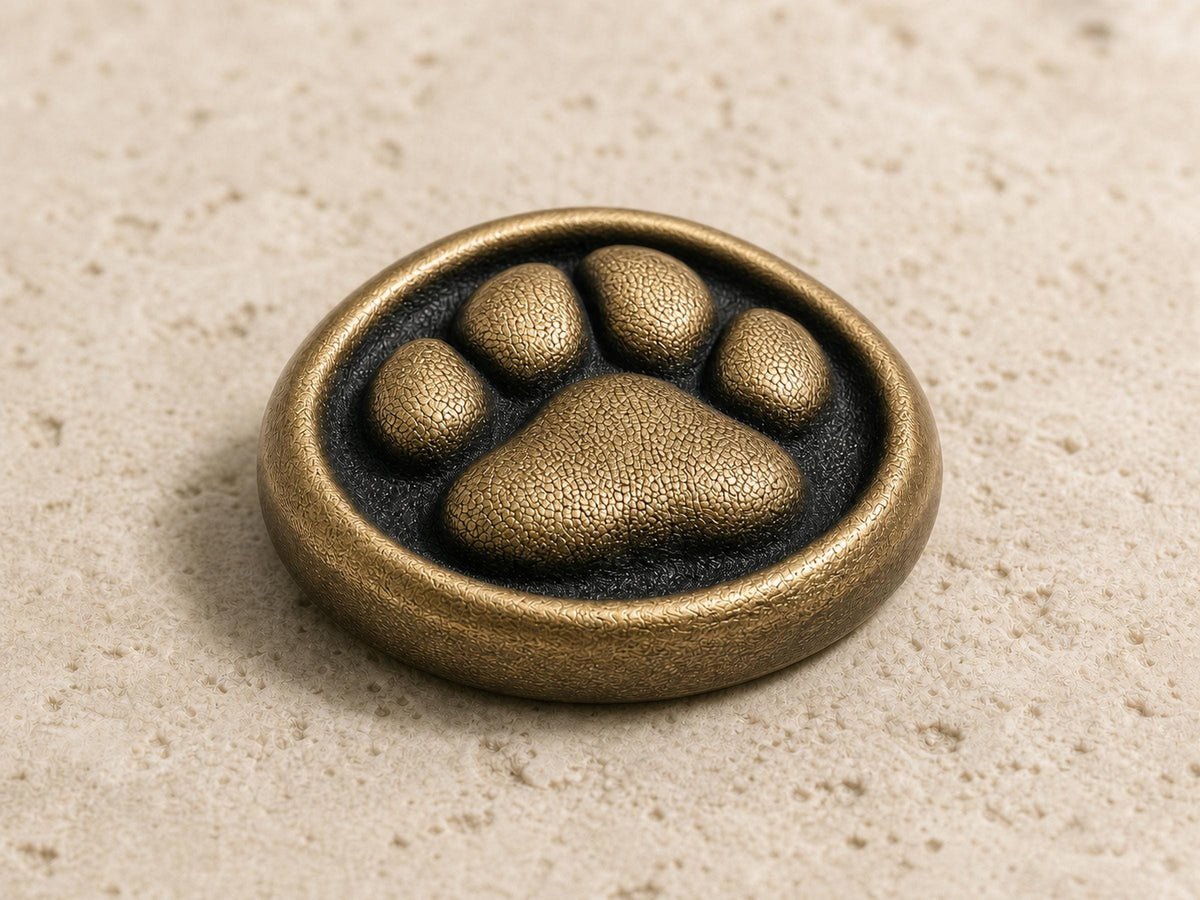 Custom Dog Paw Memorial Plaque, Antique Brass Keepsake, Personalised Dog Paw Print Ornament