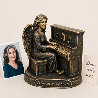 Personalised Piano Memorial Figurine from Photo, Antique Brass Angel Statue, Musician Remembrance Gift
