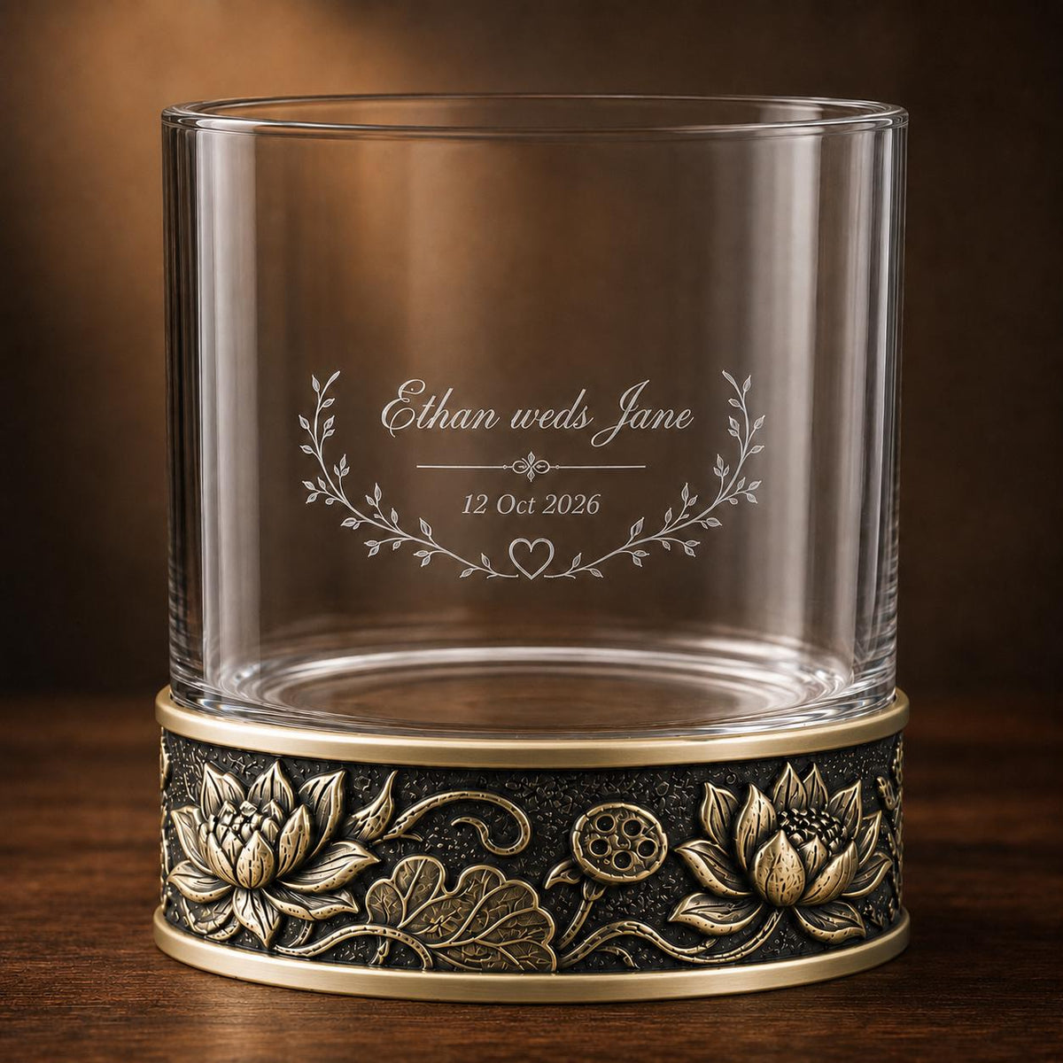 Personalized Lotus Whiskey Glass – Custom Etched Old Fashioned Glass, 10 oz