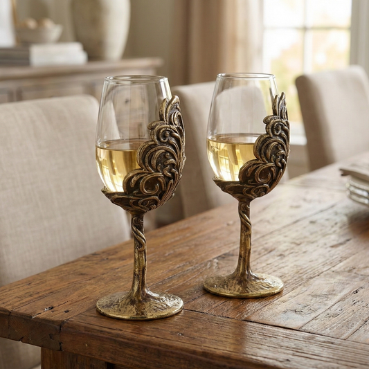 Set of 2/Set of 4 - Intricate Leaf/Ambi Design Wine Glasses
