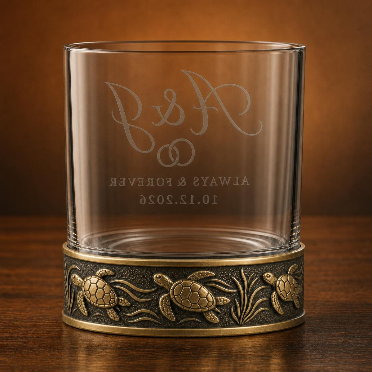 Personalized Sea Turtle Whiskey Glass – Custom Etched Old Fashioned Glass, 10 oz