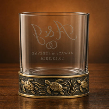 Personalized Sea Turtle Whiskey Glass – Custom Etched Old Fashioned Glass, 10 oz