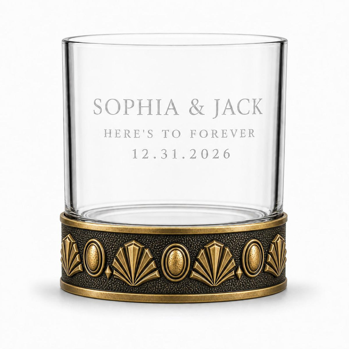 Personalised Laser Etched Brass Base Whiskey Glass | Signature Monogram/Name Glasses | Wedding Gift Glasses