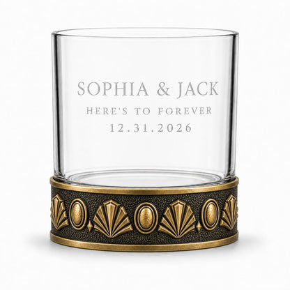 Personalised Laser Etched Brass Base Whiskey Glass | Signature Monogram/Name Glasses | Wedding Gift Glasses