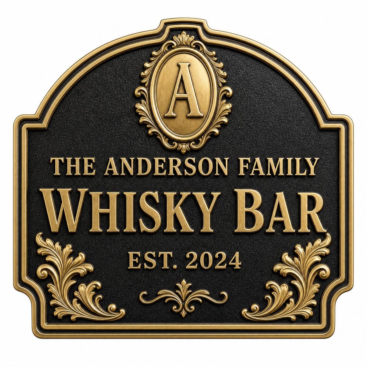 Personalised Home Bar Sign | Antique Brass Whisky Plaque | Custom Wall Decor