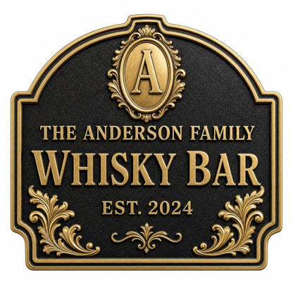 Personalised Home Bar Sign | Antique Brass Whisky Plaque | Custom Wall Decor